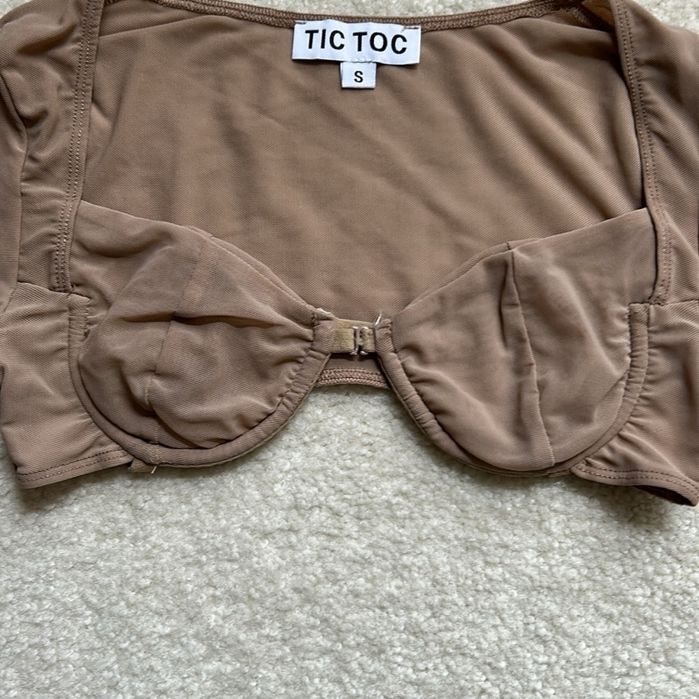 TIC TOC Tan Long Sleeve Crop Top - Picture 2 of 8